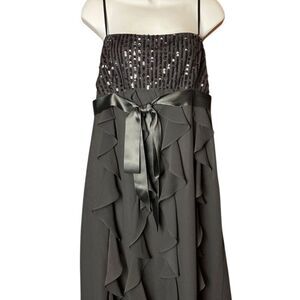 Coldwater Creek Women's Black Sequin Ruffle Dress Size 14 Long Party